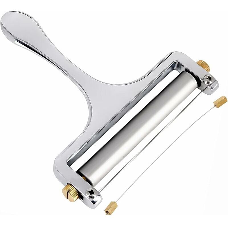 Regulowana, przenośna krajalnica do sera ze stali nierdzewnej – z 1 dodatkowym drutem – do serów mozzarella, cheddar i gruyère – srebrna