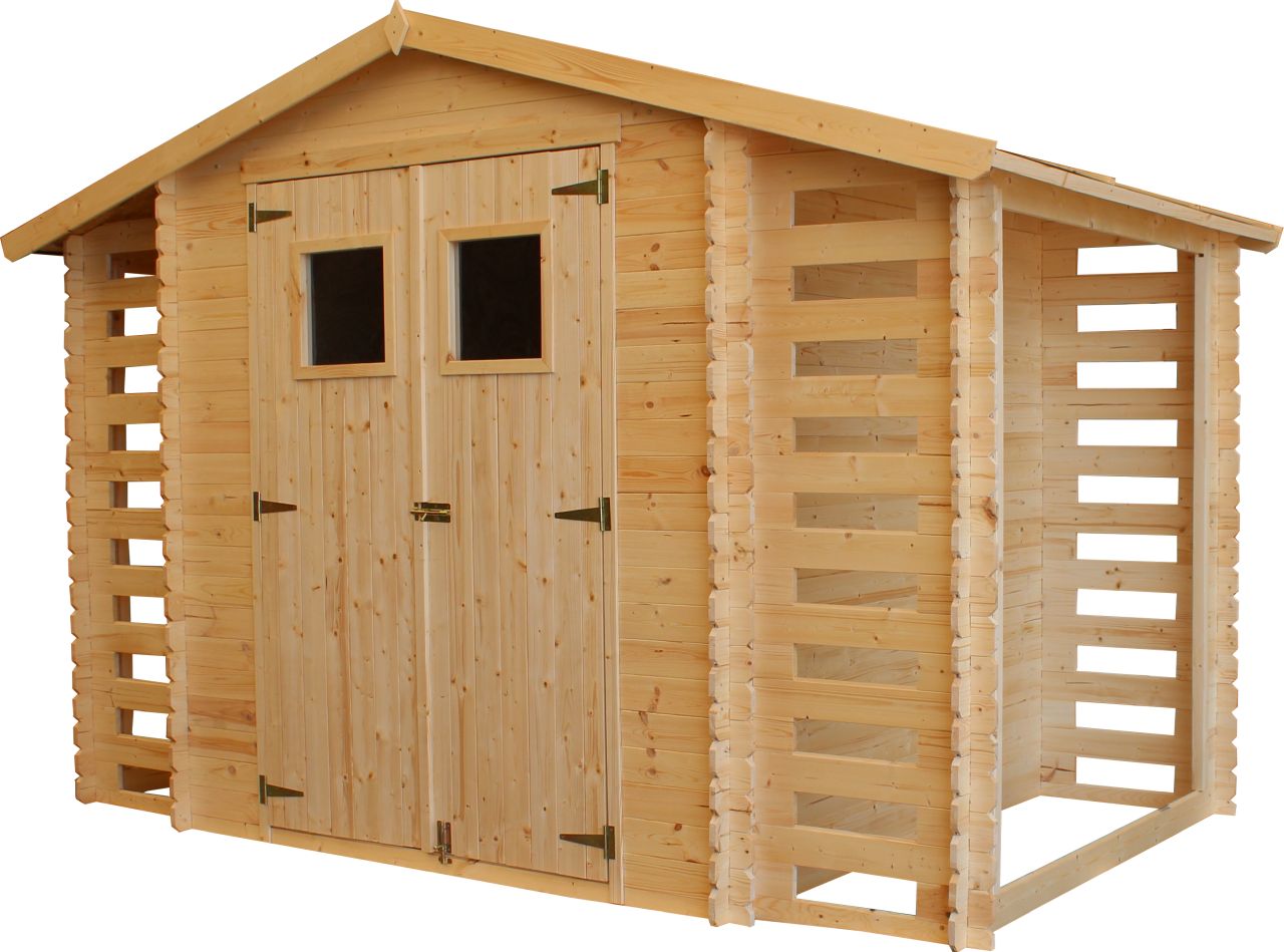 Cobertizo de jardín de madera para exteriores con leñero - L206xW328xH218 cm / 3.53 + 0.97 + 0.97 m2 - Pequeño cobertizo de madera TIMBELA M391 - 8