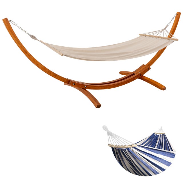 Hamac sur Pied, 2 Hamacs Inclus (Blanc + Bleu), Supporte 200 kg, Support en Bois 320×120×120 cm HOMAVO