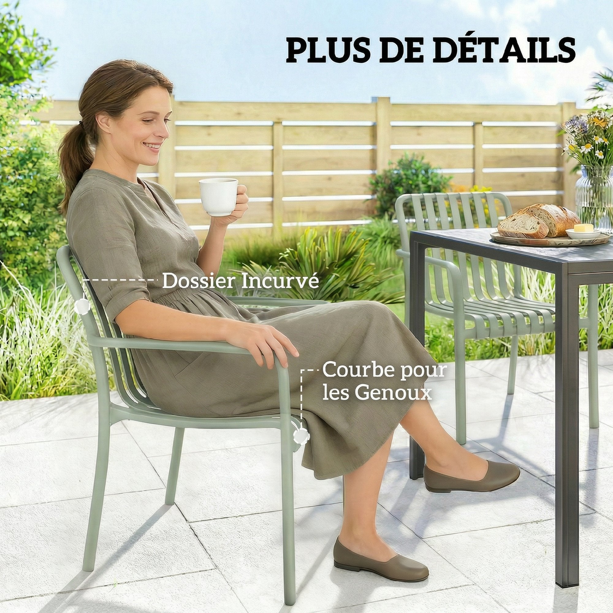 Chaise de jardin extérieure pp 4 places Outsunny - 8