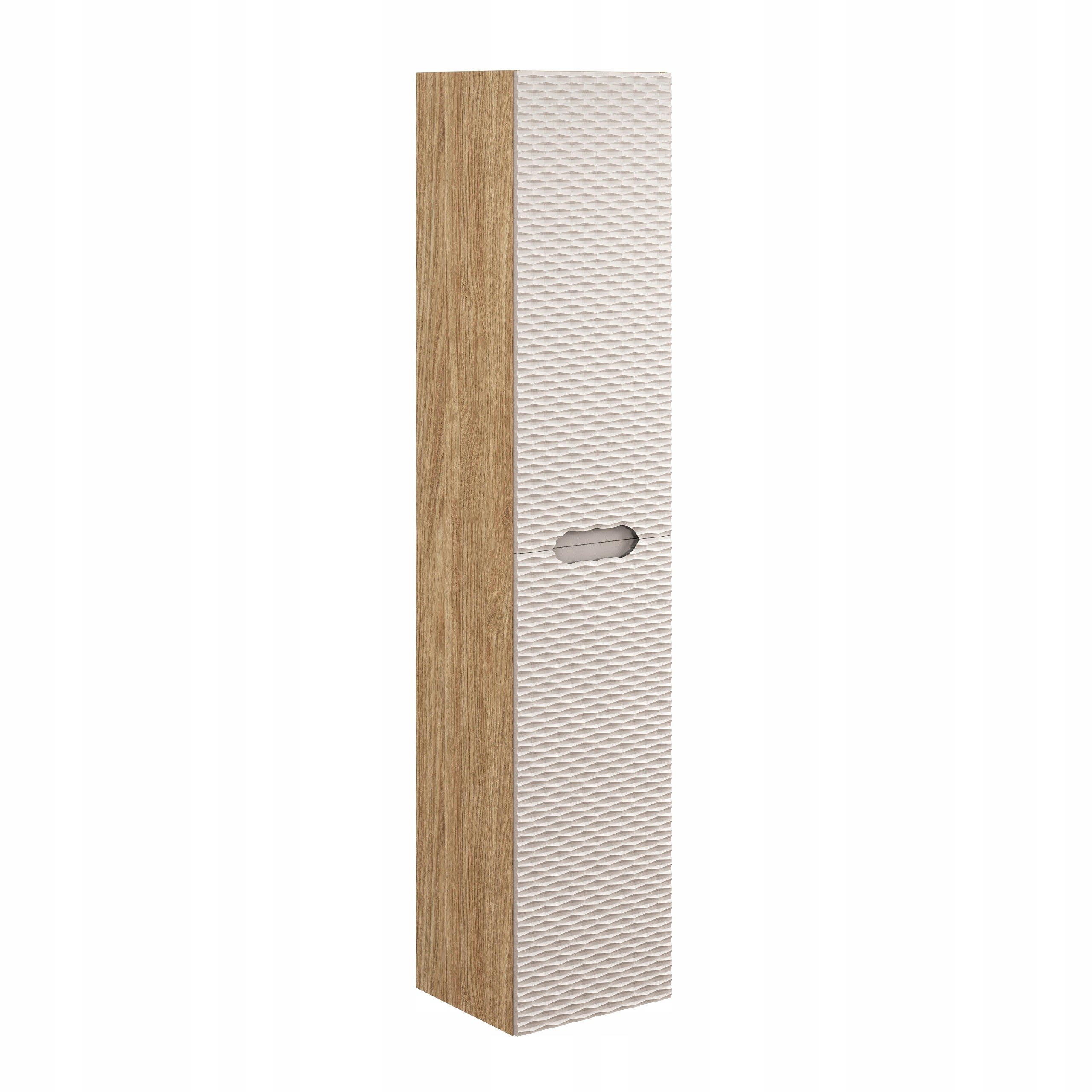 Słupek łazienkowy OCEAN 35 cm beżowy dąb olejowany front 3D MDF wiszący wysoki - 5