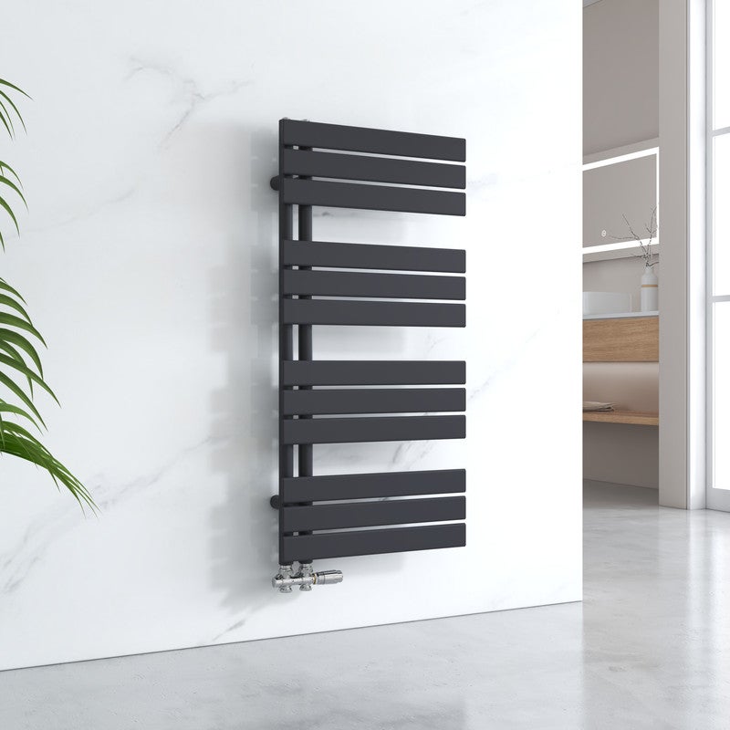 EMKE Grzejnik Łazienkowy Wodny - Płaski Panel Czarny Mat - Podłączenie Dolne - 529 W, 1041 x 400 mm