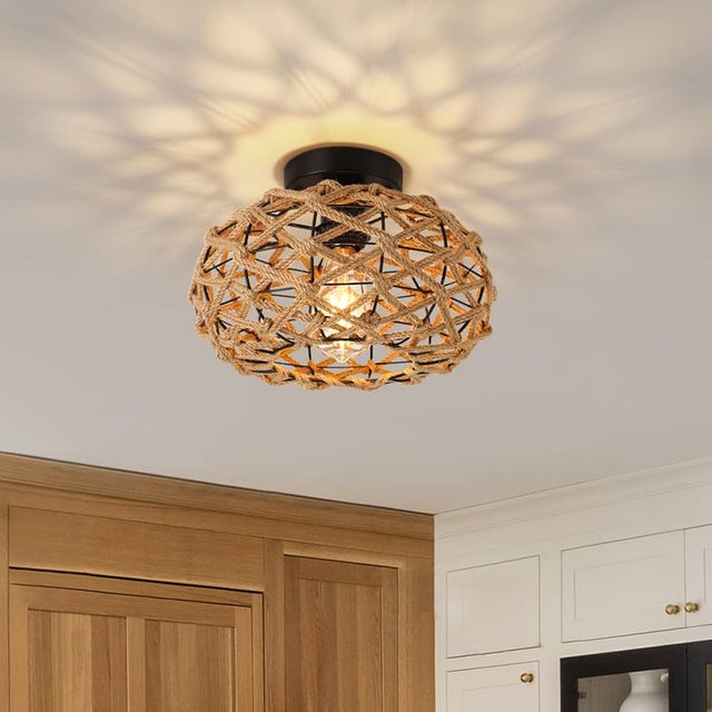 Plafonnier en rotin, lustre bohème, suspension de style industriel, lustre de plafond de style Wabi-sabi pour ferme, chambre, couloir, entrée, cuisine