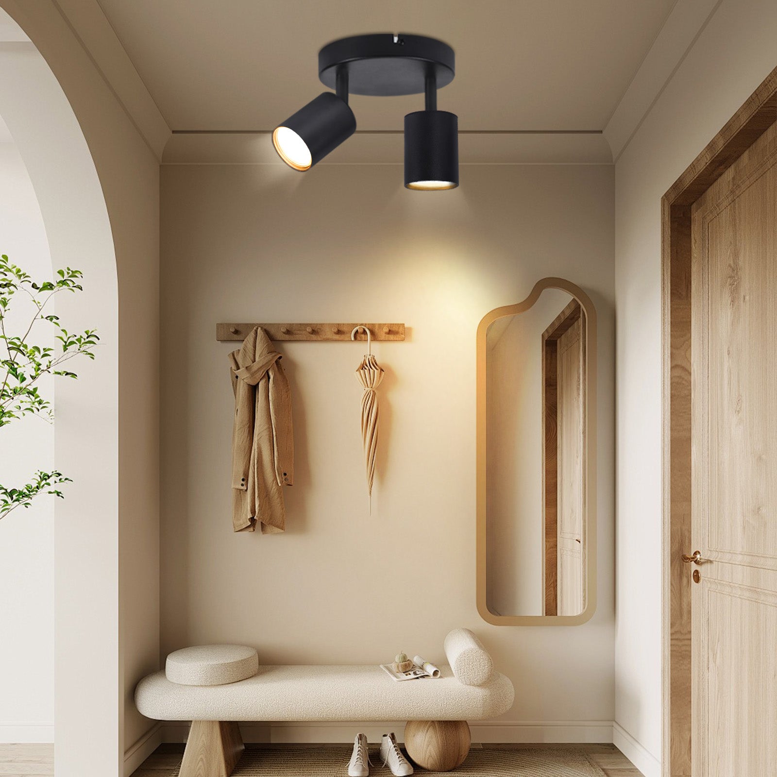 NETTLIFE Foco de techo LED Lámpara de techo con 2 lámparas GU10 negras orientable 330° redondo moderno - 2