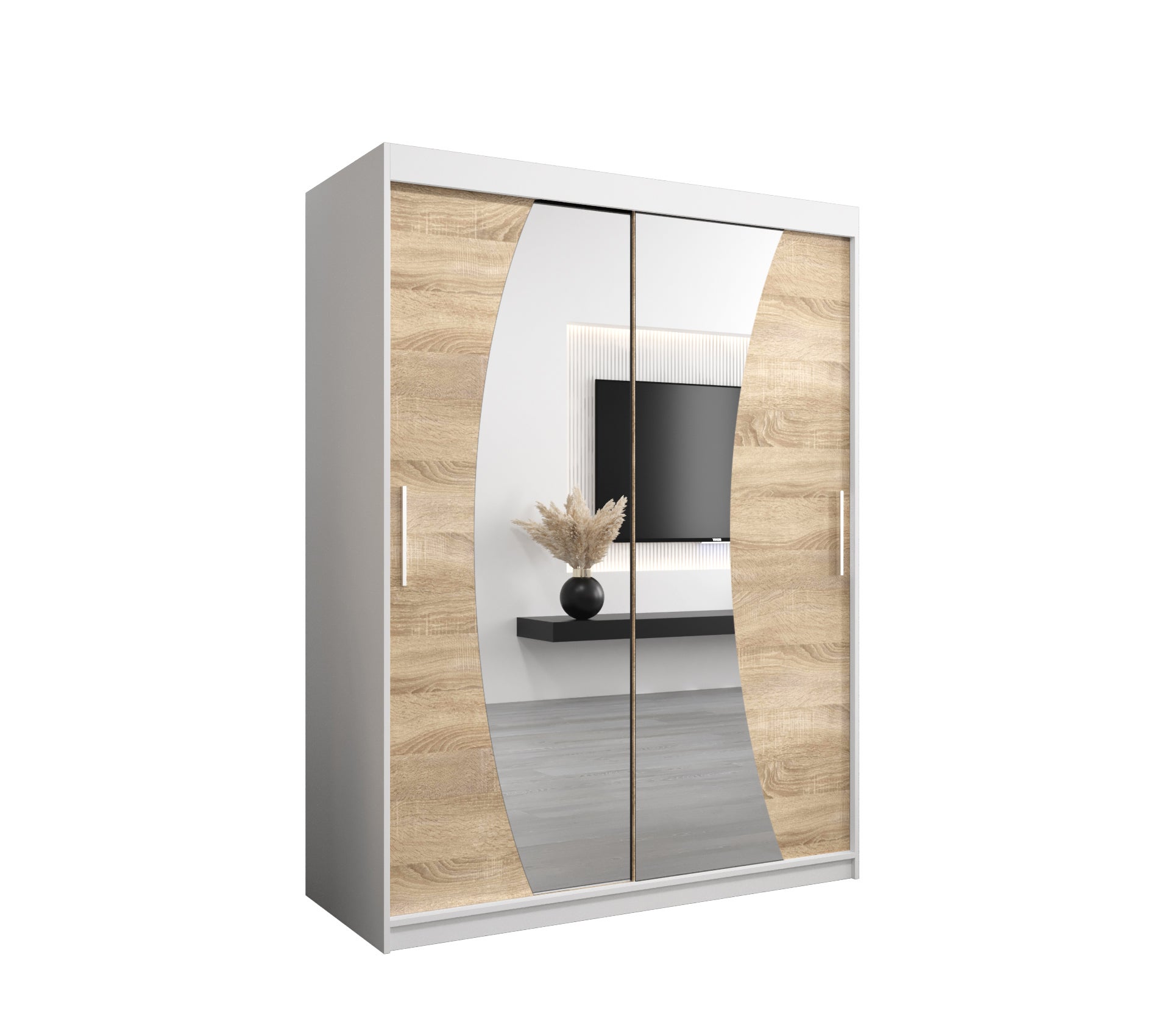 Szafa przesuwna garderoba WAVE 150 x 62 x 200 cm Biały + Sonoma - Abiks Meble