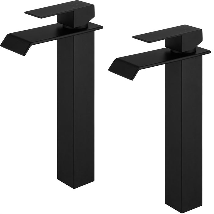 2x Bateria Łazienkowa Czarna Kaskadowa Wysoka Wylewka Bateria Umywalkowa ze Stali Nierdzewnej do Umywalki i Umywalki Nowoczesny Design