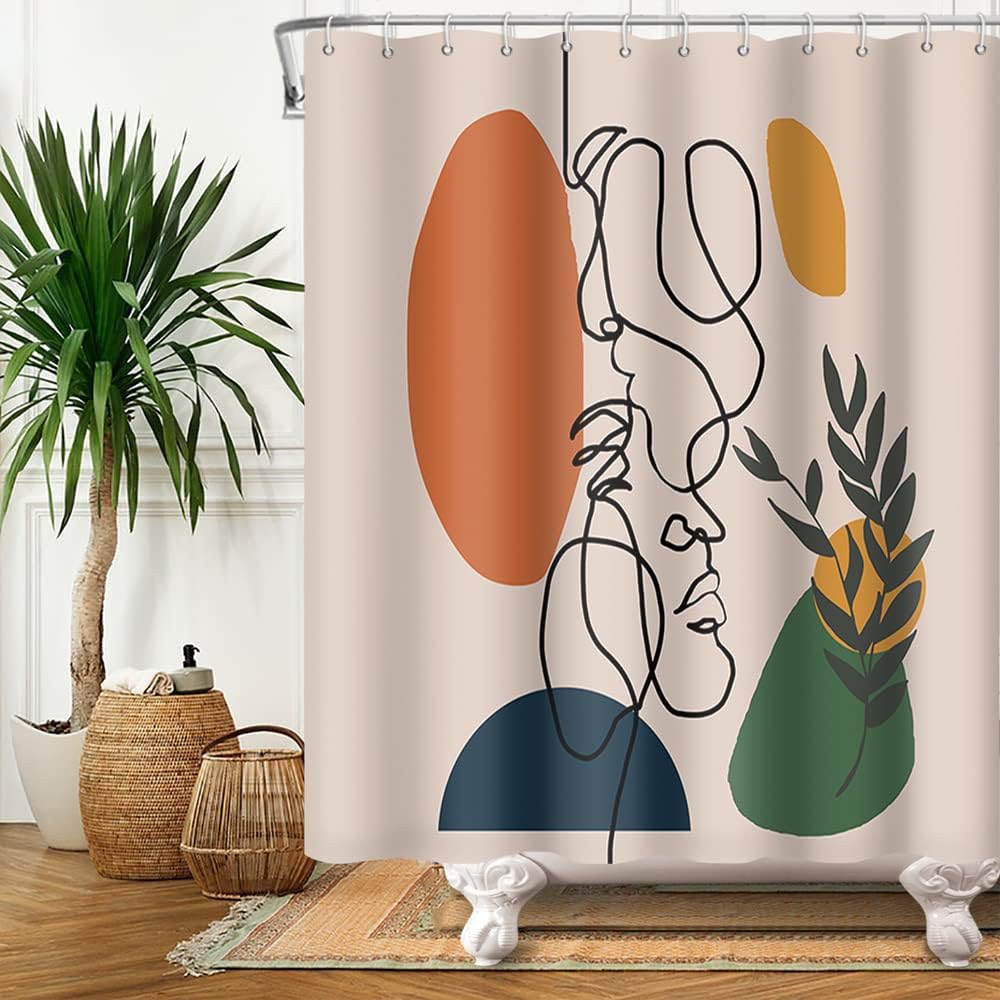 Zasłona Prysznicowa Abstrakcyjna Twarz Nowoczesny Minimalistyczny Art Terracotta Odporna na Pleśń Wodoodporna Tkanina Poliestrowa Nadająca się Prania
