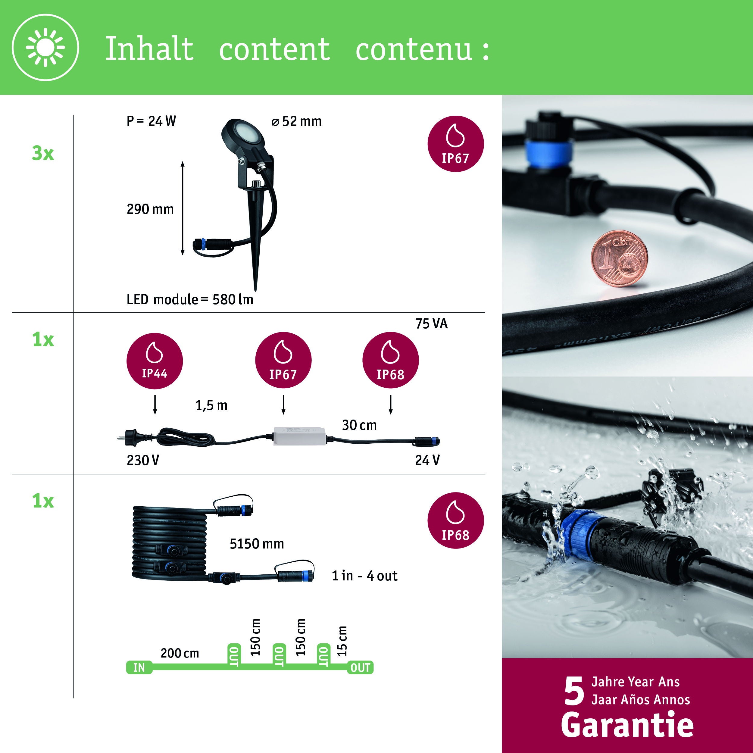 Plug & Shine Projecteur de jardin LED Sting Kit de base favorable aux insectes IP67 2200K 3x6,3W 75VA Anthracite - 4