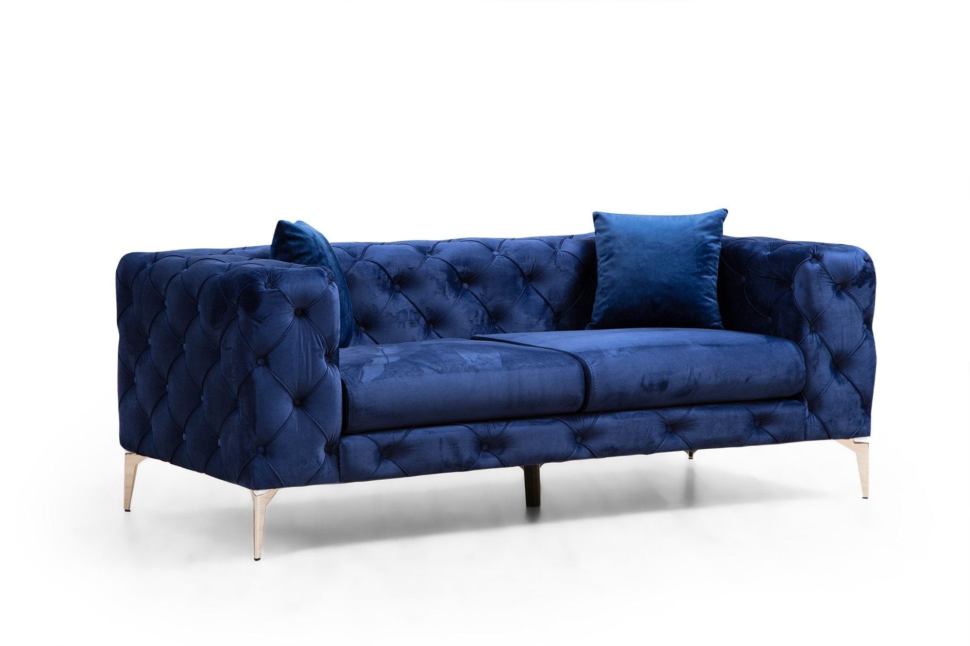 Canapé 2 places 156x102x88 cm en velours côtelé bleu foncé | Maison et Styles Canapé 2 places 156x102x88 cm en velours côtelé bleu foncé | Maison et Styles