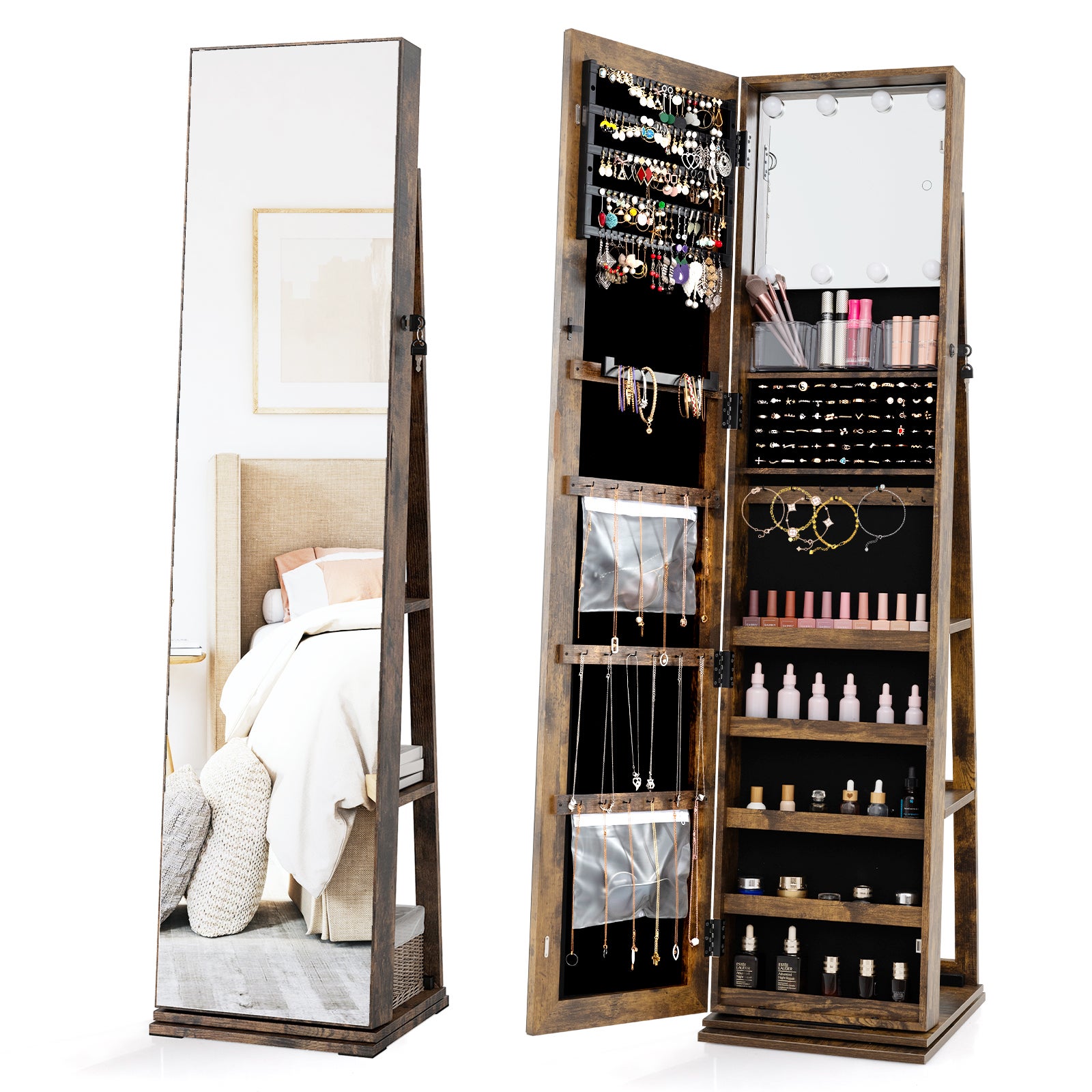 Armoire à Bijoux sur Pied, Miroir Pleine Longueur avec Lumières LED 3 Armoire à Bijoux sur Pied, Miroir Pleine Longueur avec Lumières LED 3