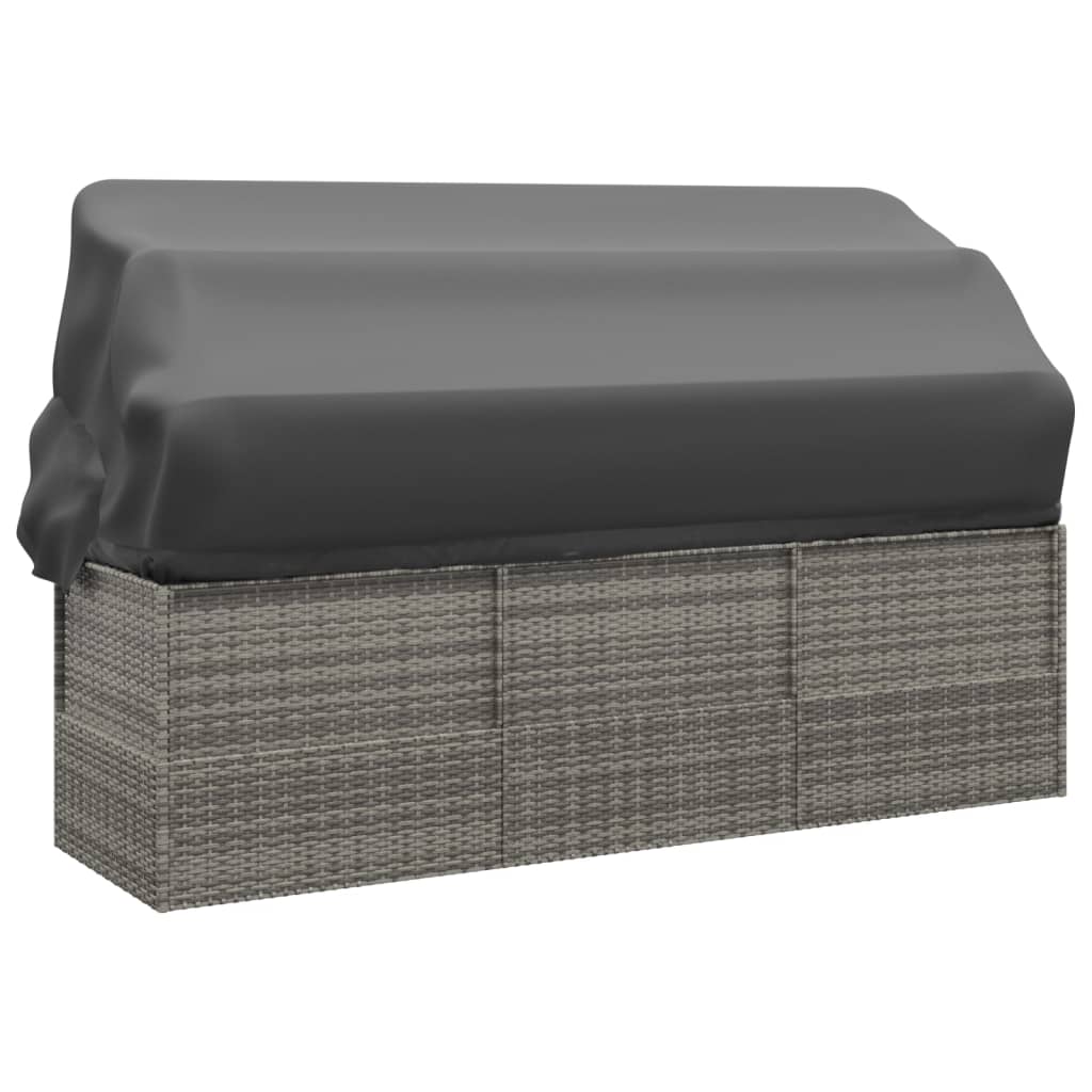 vidaXL Lit de salon d'extérieur toit et coussins Gris Résine tressée - 5