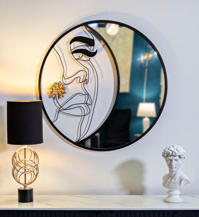 Specchio rotondo da parete in metallo nero volto Ø cm 80x3,8 - 5