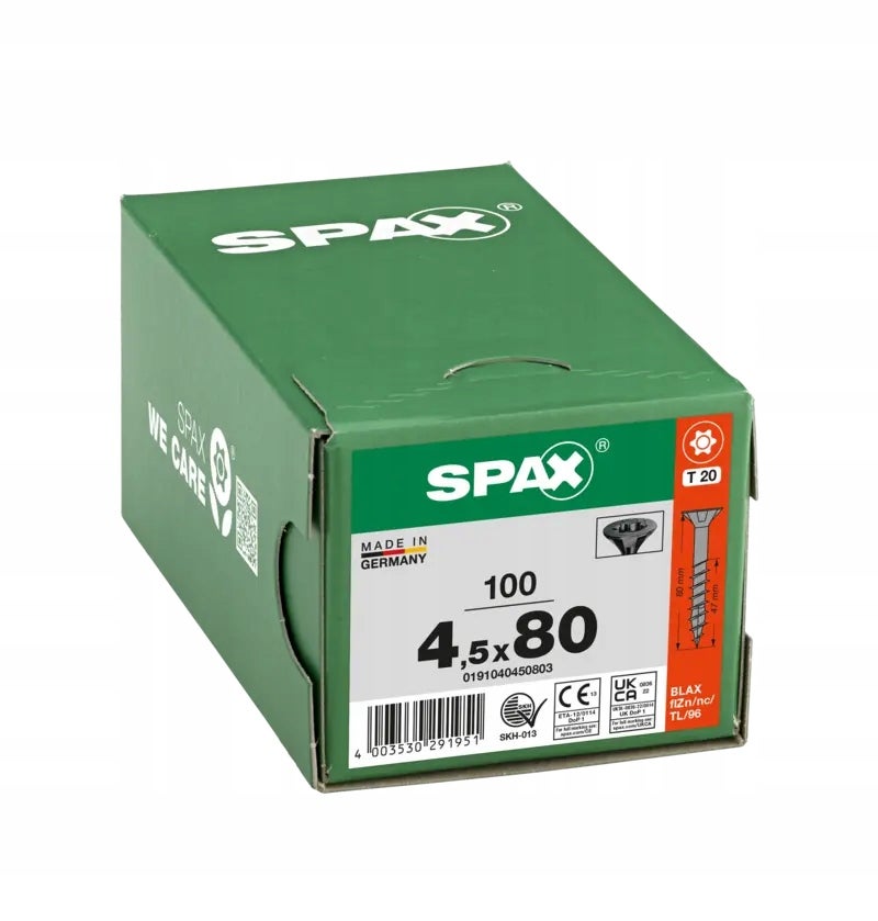Wkręty do drewna SPAX4,5x80mm torx,niepełny gwint,łeb stożkowy,czarne100szt