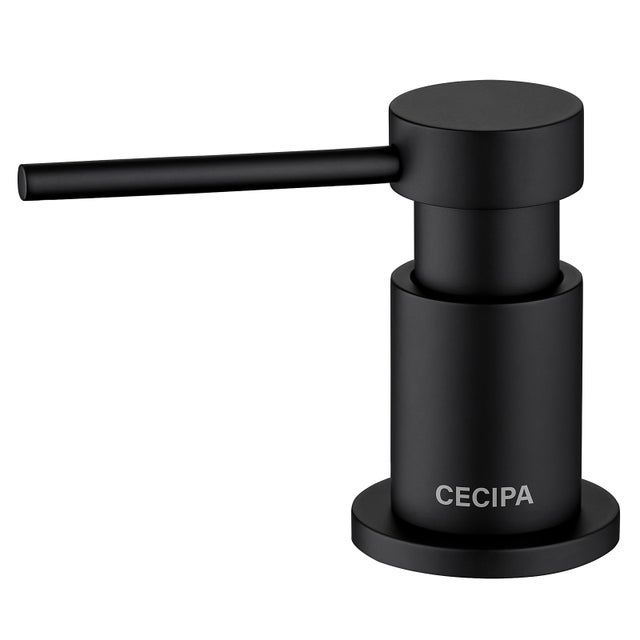 Cecipa MAX Distributeur de Savon de Cuisine avec Récipient de 300ML + Tuyau d'extension en Silicone de 1,25M - Distributeur de Savon pour Evier Noir