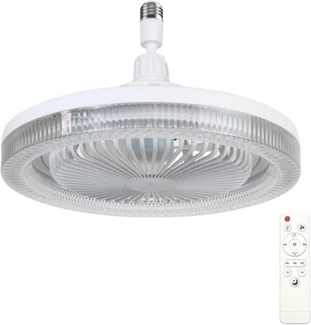 Cichy wentylator sufitowy LED ze światłem i pilotem, ściemnialna lampa sufitowa E27, zintegrowana 30 W, 5 łopatek, 3 prędkości, timer [klasa energetyc