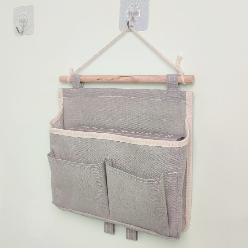 Lot 2 Organiseurs Suspendus Muraux 3 Compartiments - Gris Toile Pliable Pour Rangement