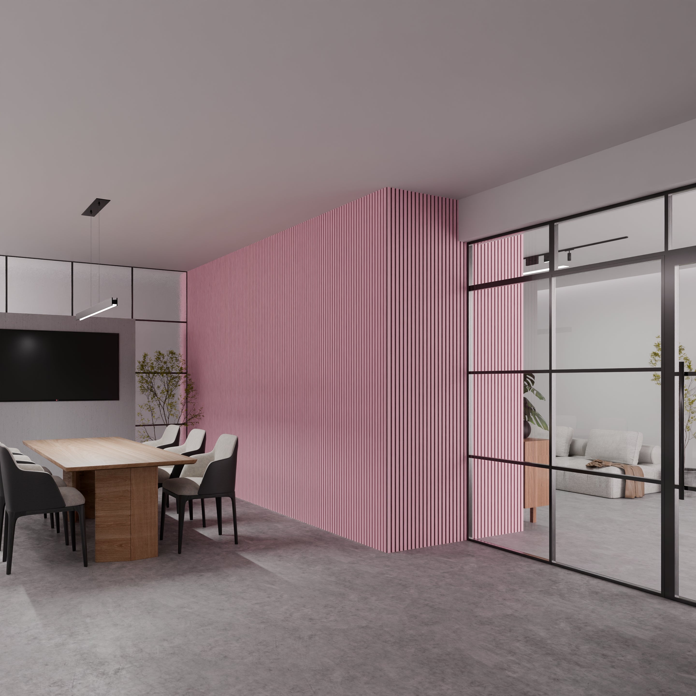 Panneau Acoustique 11mm - Rose - Feutrine Noire - 240x60cm - Lot de 4 - 6