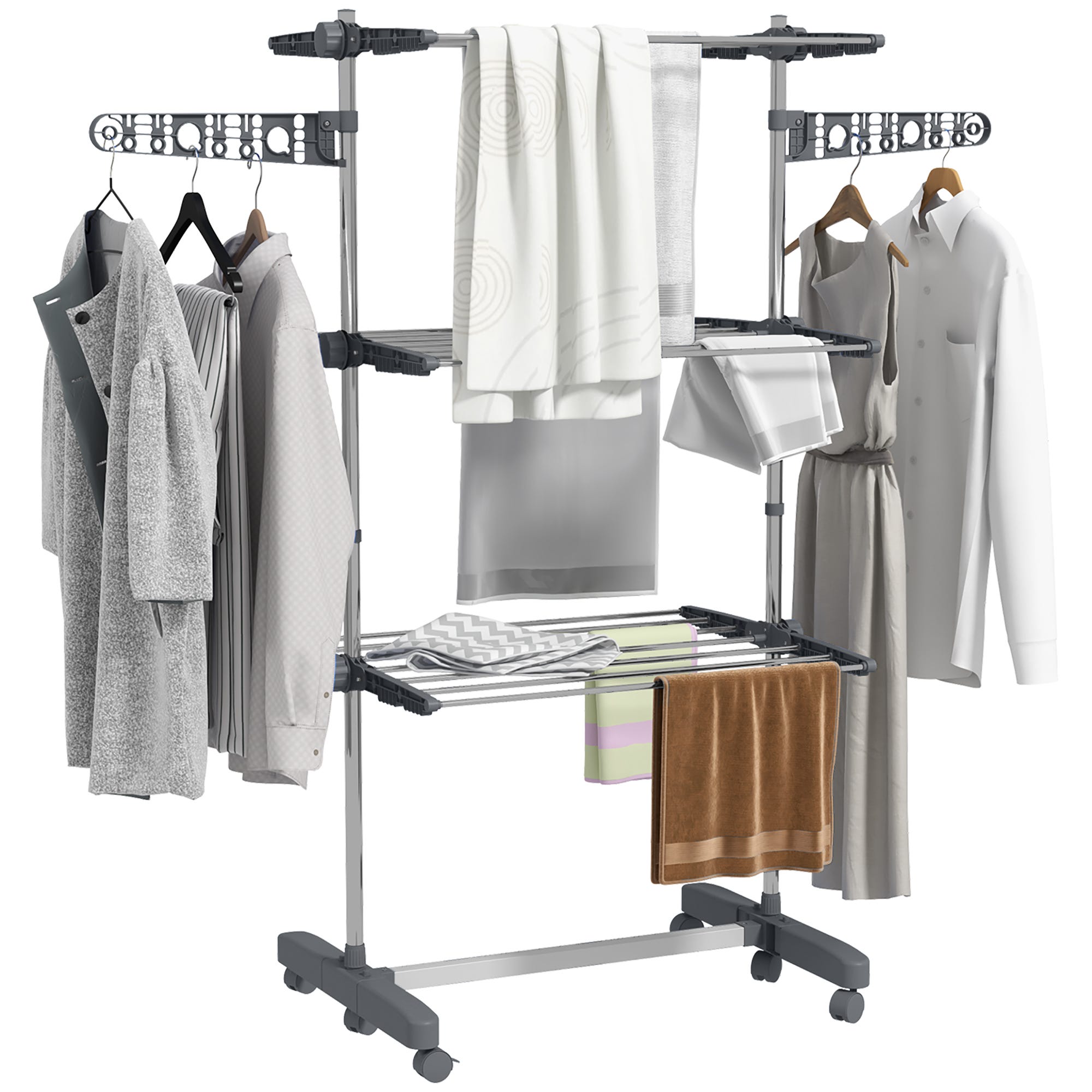 Wäschenständer Wäschetrockner. 4 Ebenen, klappbar, One-Klick-System, 142 cm x 55 cm x 152 cm Blau + Silber