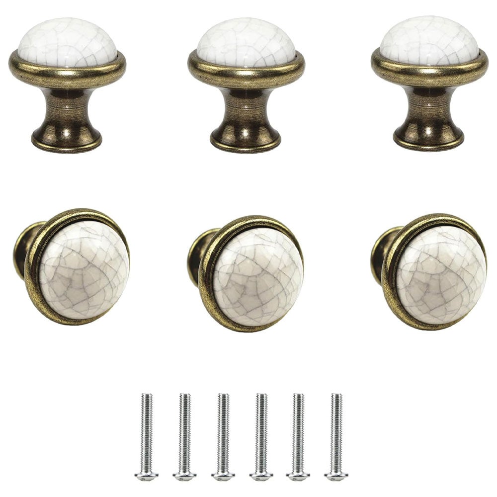 Uchwyty meblowe - Ceramiczne - 6 sztuk - 37 mm - Białe
