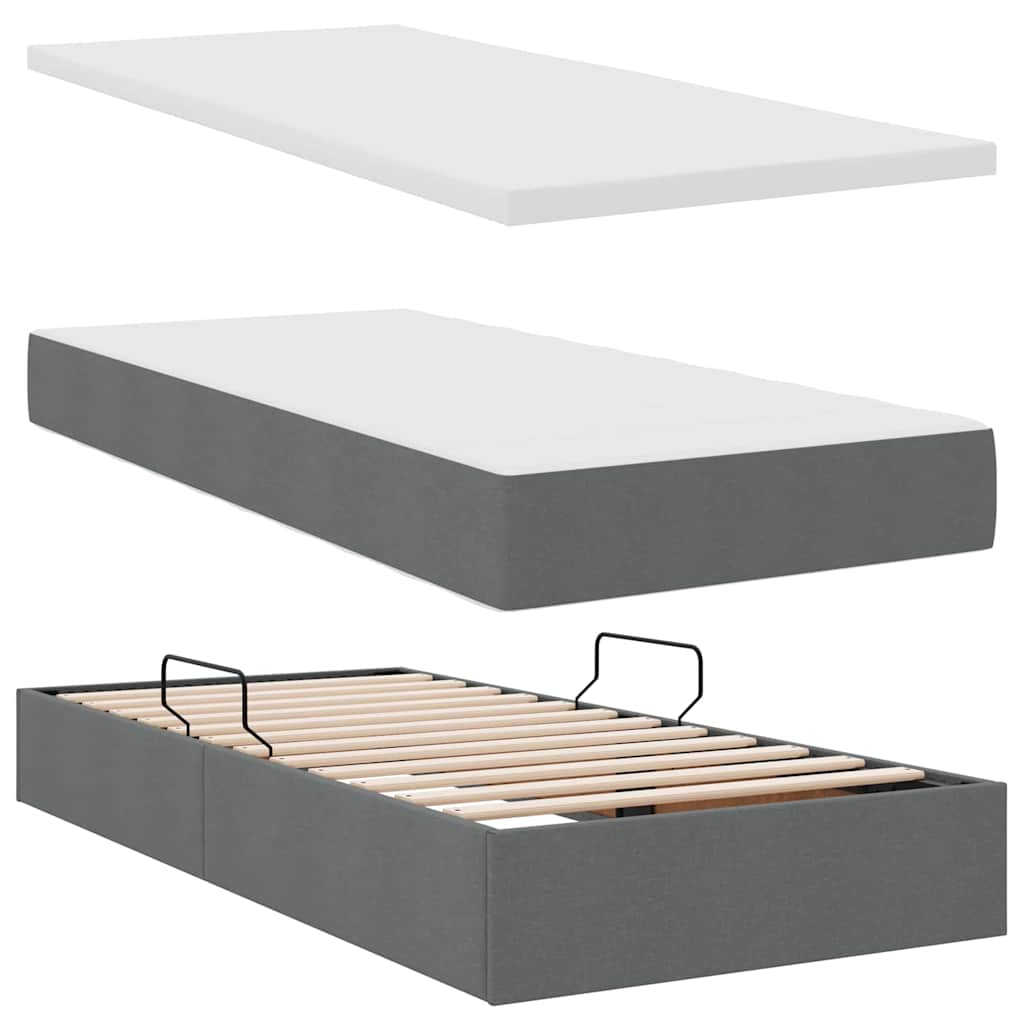 Lit de rangement avec matelas gris foncé 90 x 190 cm velours - 8