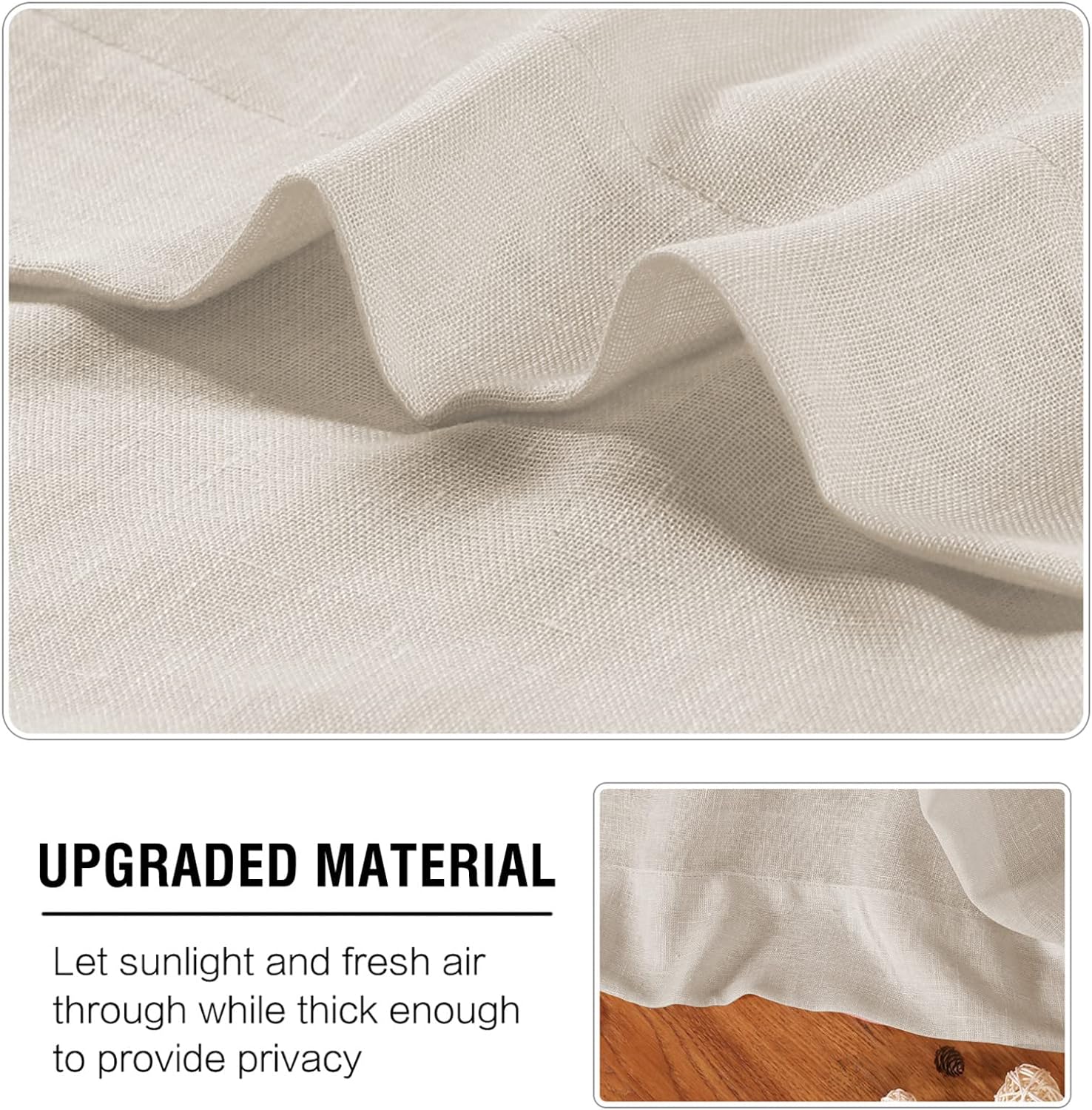 Rideaux en lin avec œillets, 2 pièces Rideaux en tulle, Rideaux à œillets, Rideau de fenêtre de salon Rideau, 132 x 160 cm (couleur lin) - 3