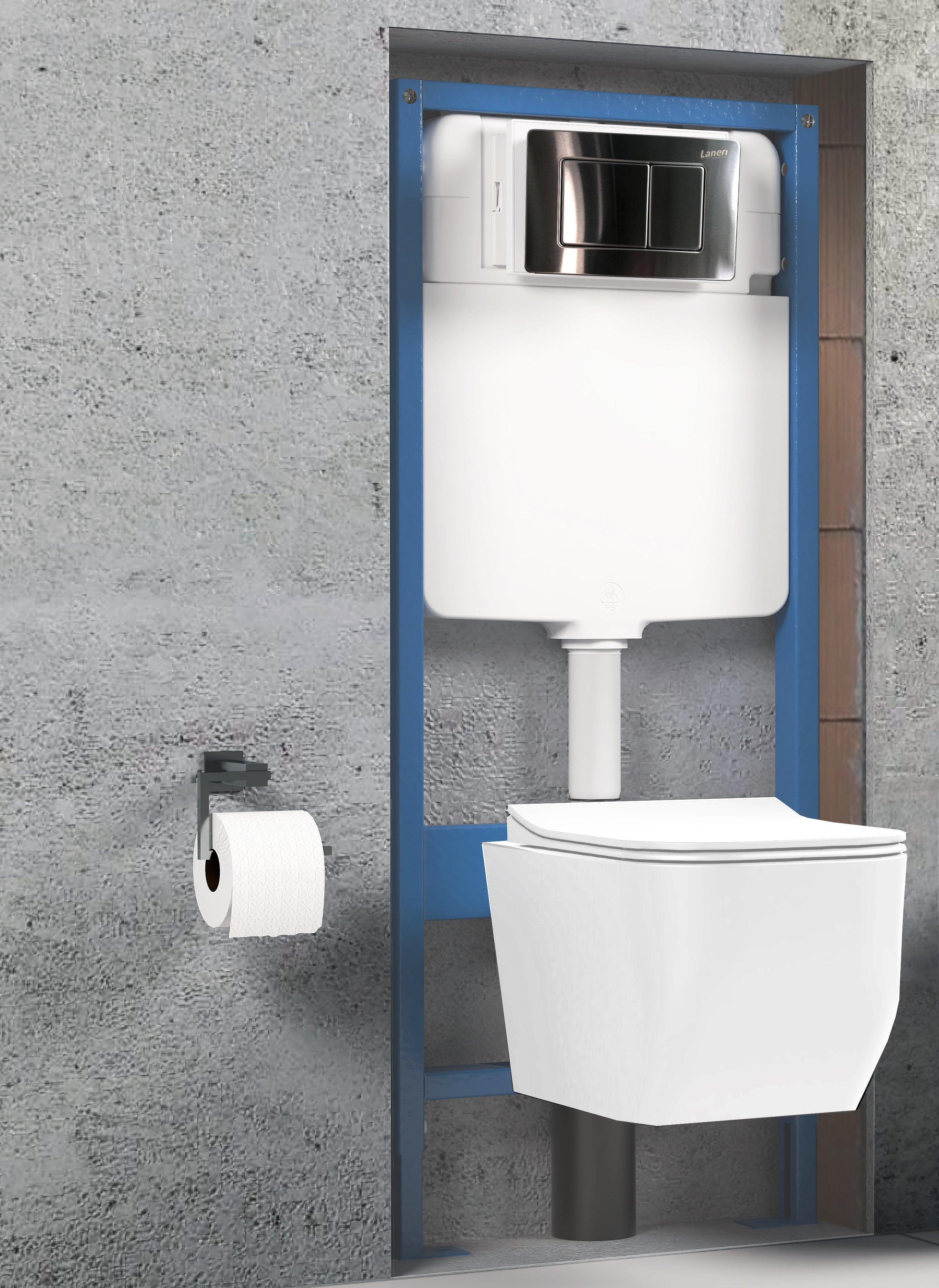 Tecno Struttura Con Cassetta Incasso Per Wc Vaso Sospeso Completa Di Placca Comando In Acciaio Inox Doppio Pulsante - 2