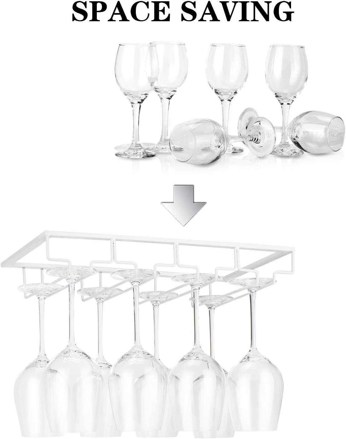 BEOIUCZZY Support pour verres à vin, étagère à verres à vin suspendue sous l'armoire en métal, étagère à verres à vin suspendue avec 4 rangées pour famille, restaurant, hôtel, bar