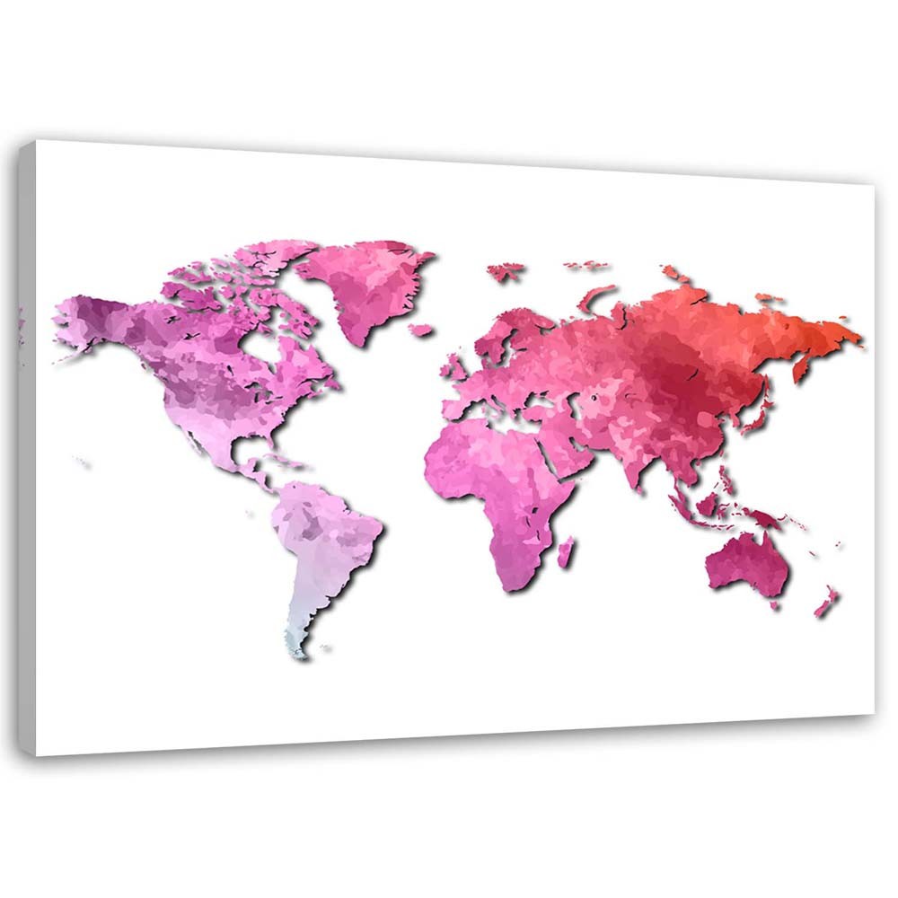 Obraz na płótnie, Różowa mapa świata 100x70