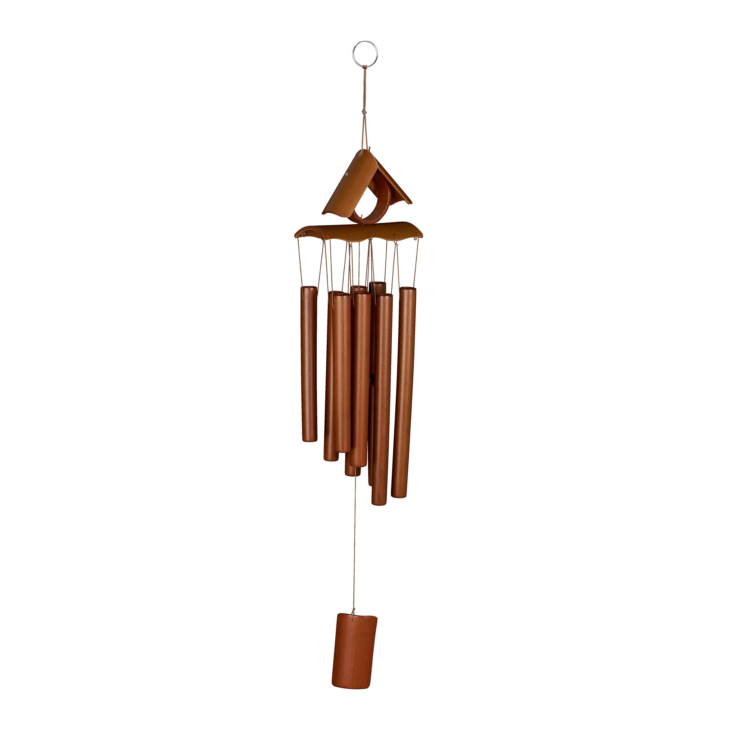 Relaxdays carillón viento bambú, campanas techo puntiagudp, decoración colgante exterior y interior, 68x14,5x7cm, marrón