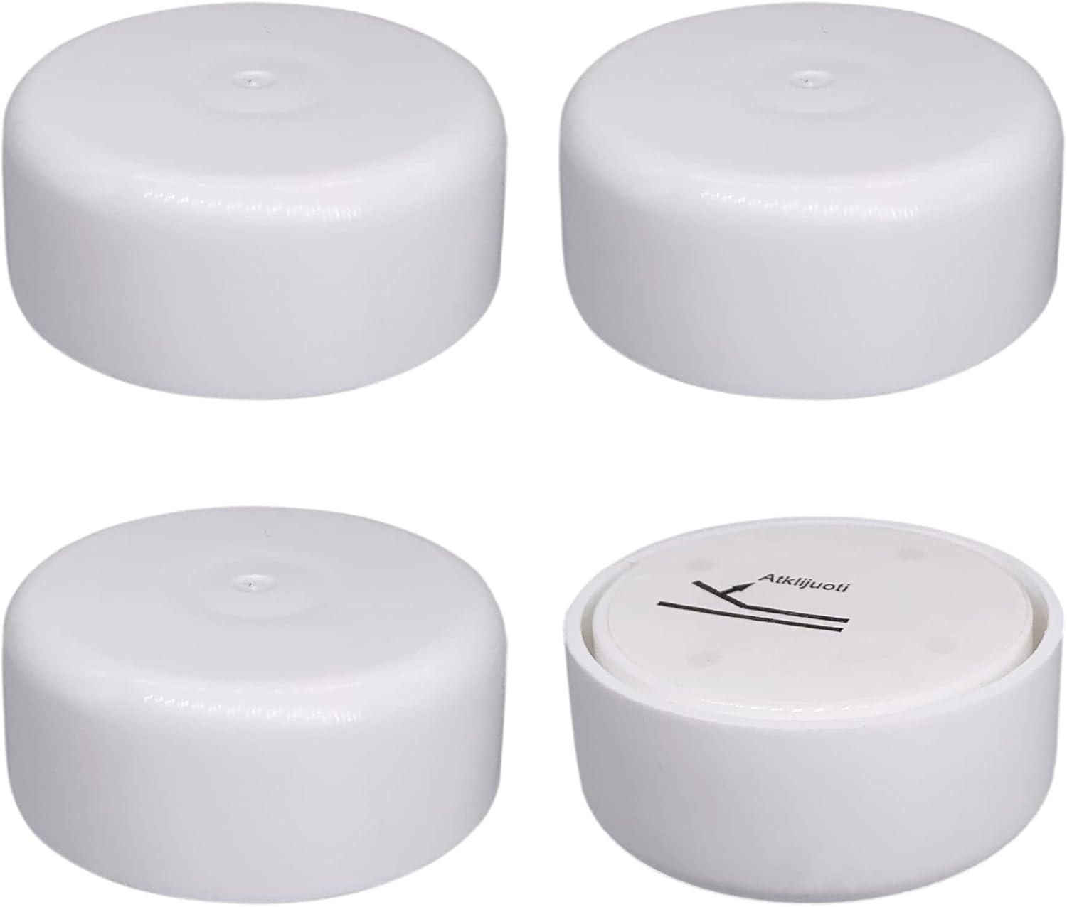 Set de 4 picioare de mobilă din plastic reglabile pe înălțime, rotunde de 55 mm, adezive, cu autocolante (4, albe) 4buc
