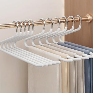 10 Grucce Per Pantaloni Con Clip Regolabili – Appendini Antiscivolo Per Gonne, Jeans E Vestiti – Salvaspazio, Colore Bianco, 35,5 Cm