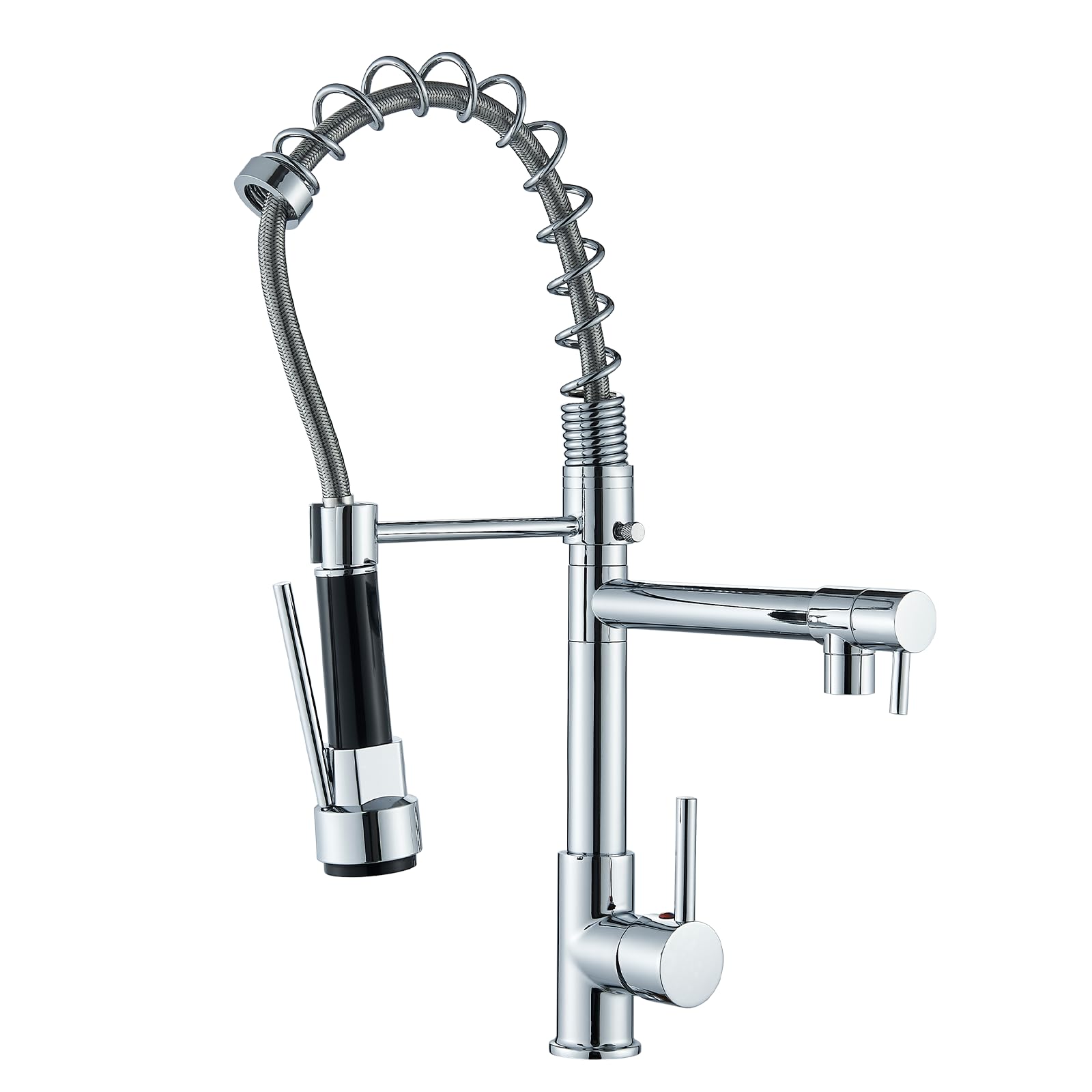 Grifo mezclador de cocina con 2 chorros - monomando,rociador de doble función,giratorio 360°,latón cromado - grifo para agua caliente y fría