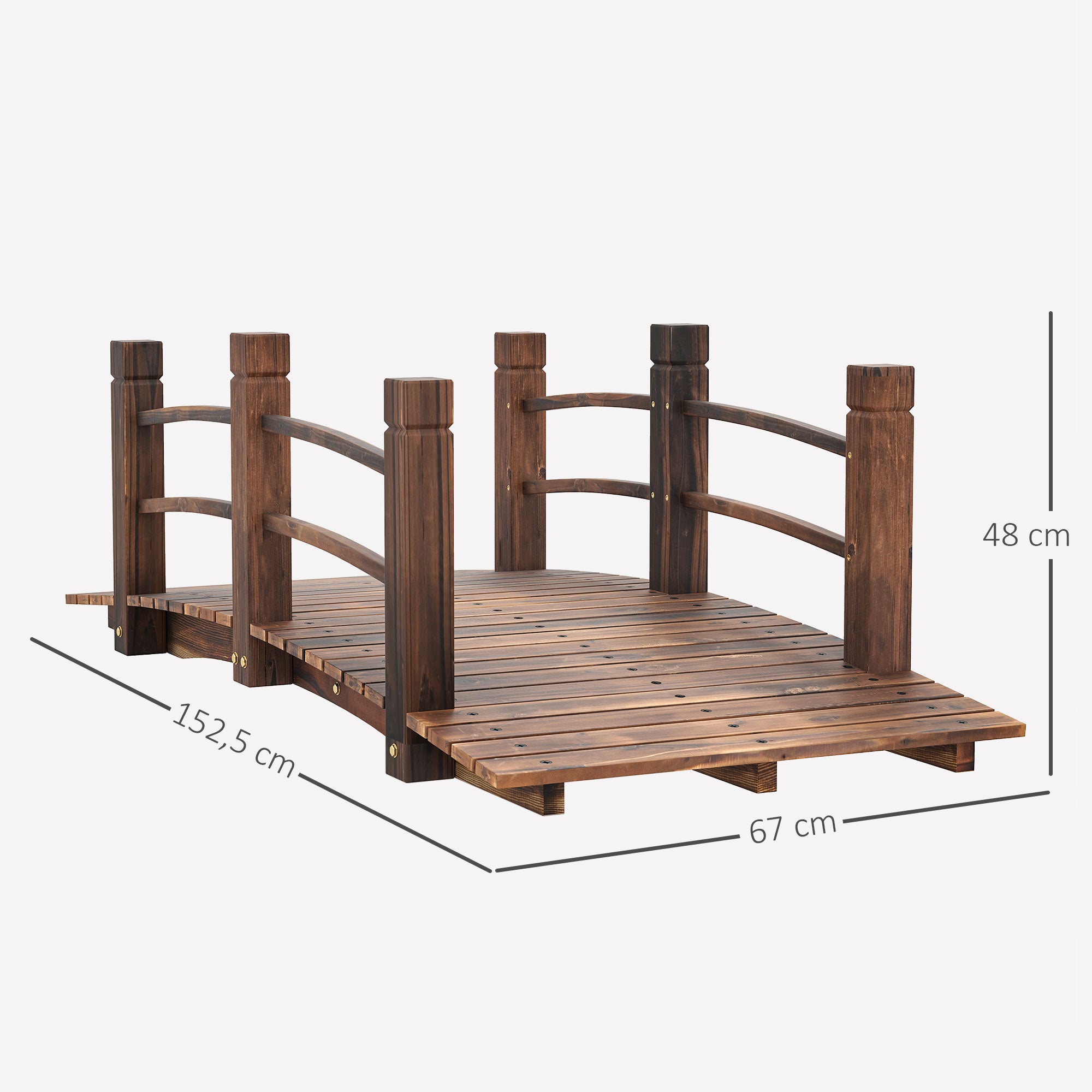 Pont de jardin passerelle bois de sapin traité carbonisation - 3