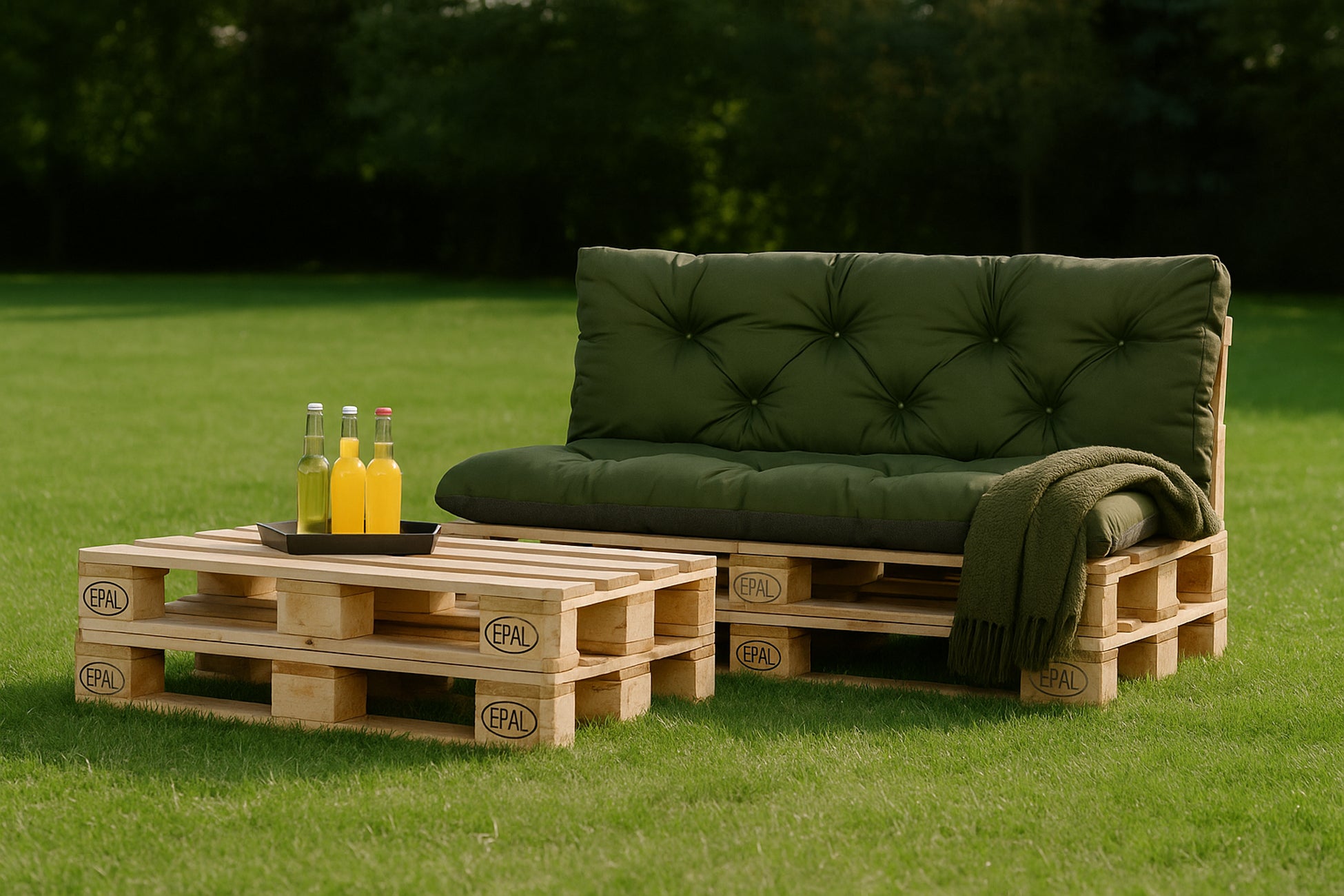 Set Coussins palettes, Assise 120 x 60 et Dossier 120 x 60cm Vert, coussins canapé / coussin pour palette in / extérieur, SETGARDEN - 4