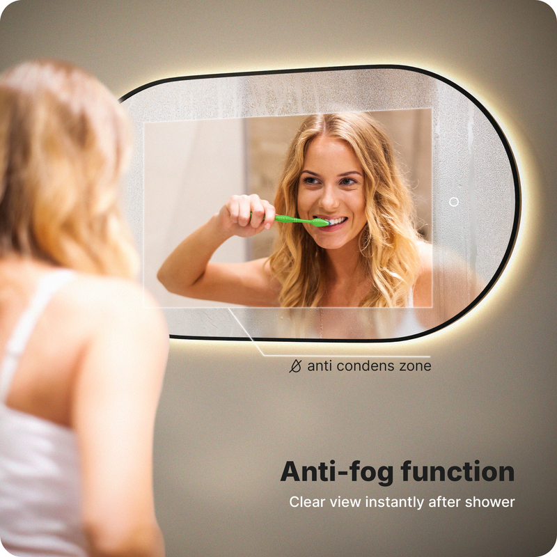 Espejo de baño - 90x50cm - Marco negro - Antivaho - Con luz LED - 4
