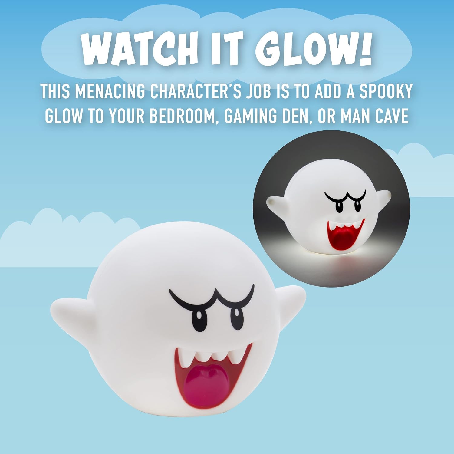 Oficjalnie licencjonowana lampa 3D Super Mario Boo Bros., idealna do domu lub biura, świetny prezent dla miłośników gier retro. - 2