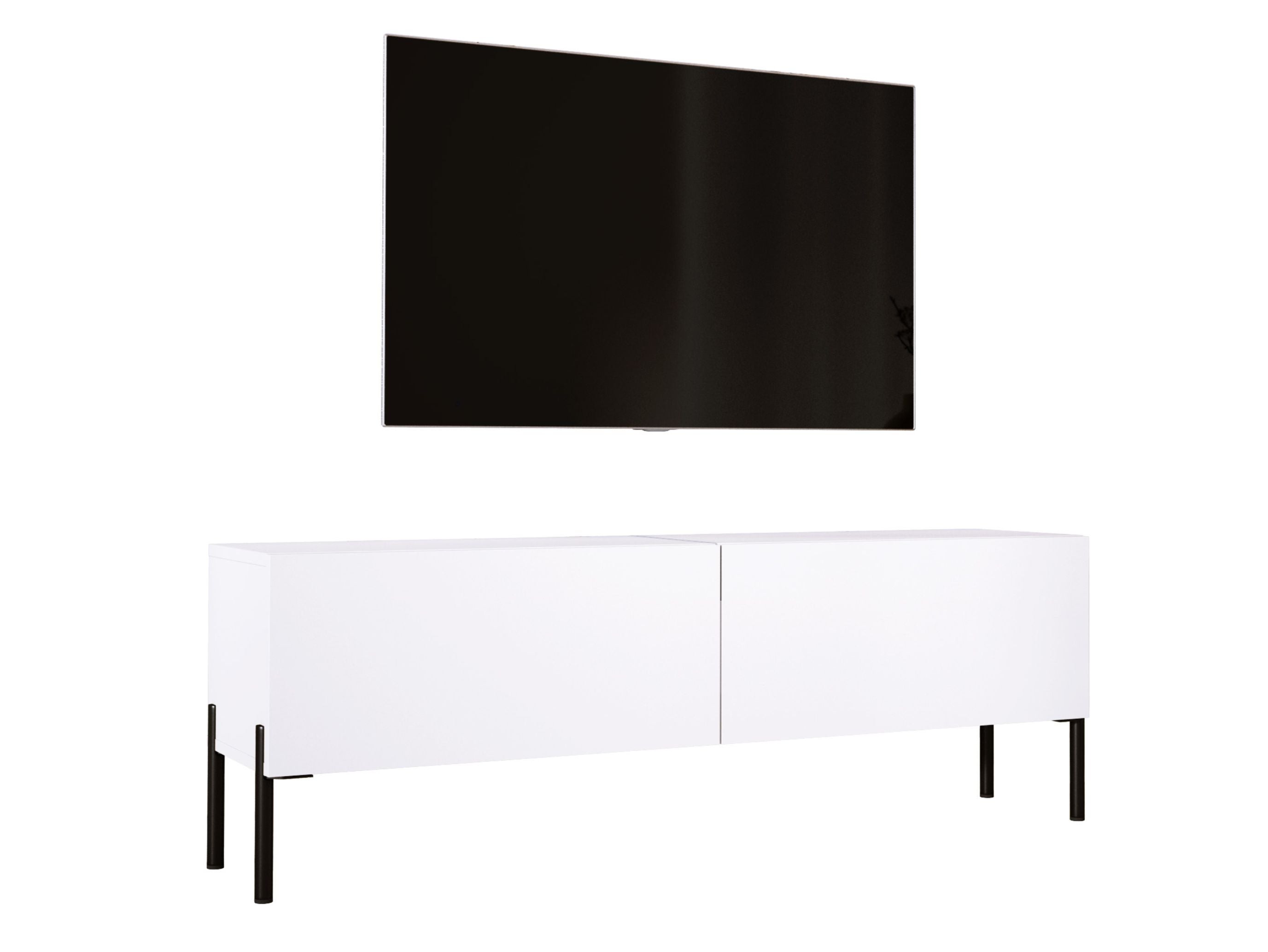 Szafka RTV : Biały Matowy, czarne nogi, 140 x 32 x 52 cm
