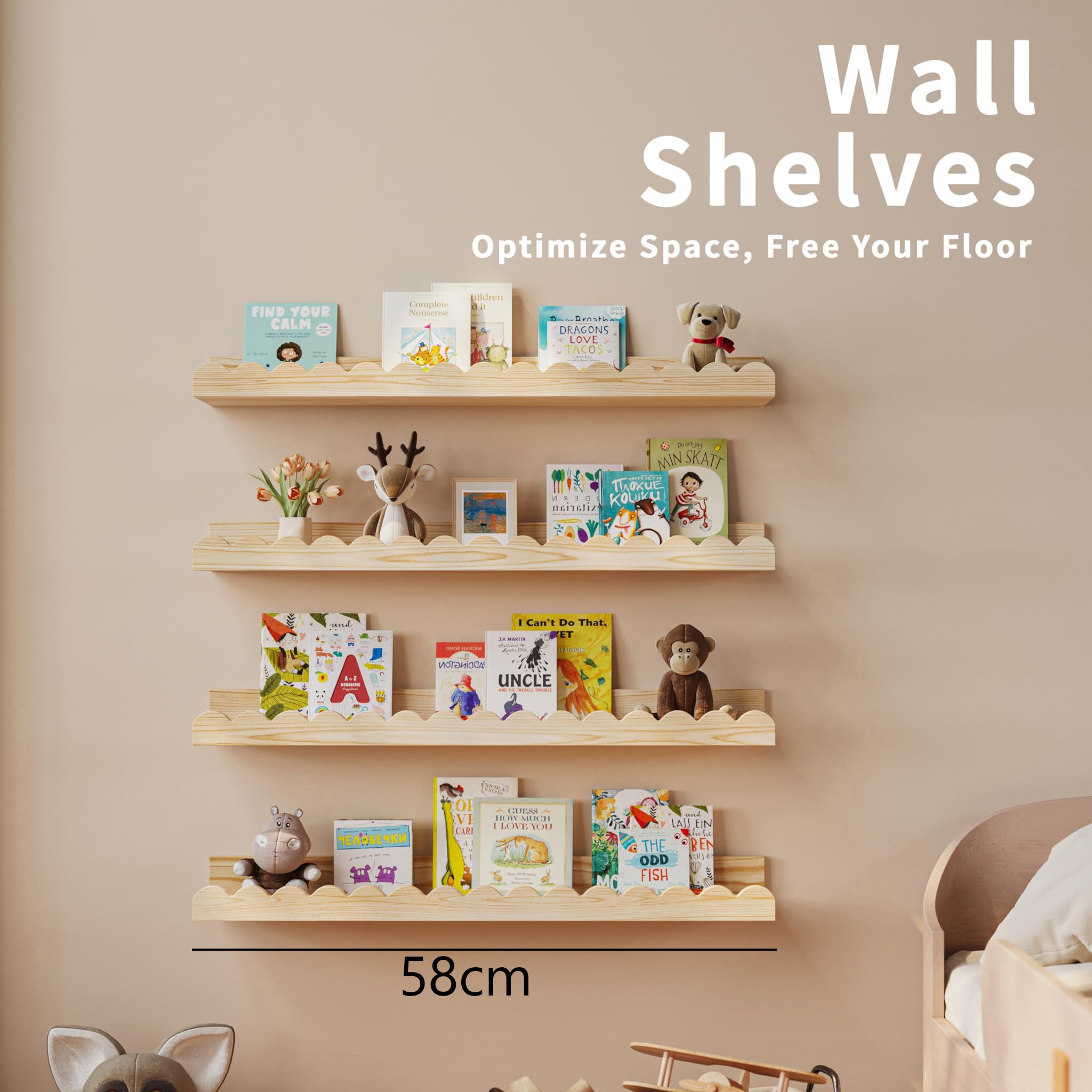 Lot De 4 Étagères Murales Flottantes En Bois 30 Cm - Petites Étagères En Pin Pour Salon, Cuisine Et Chambre
