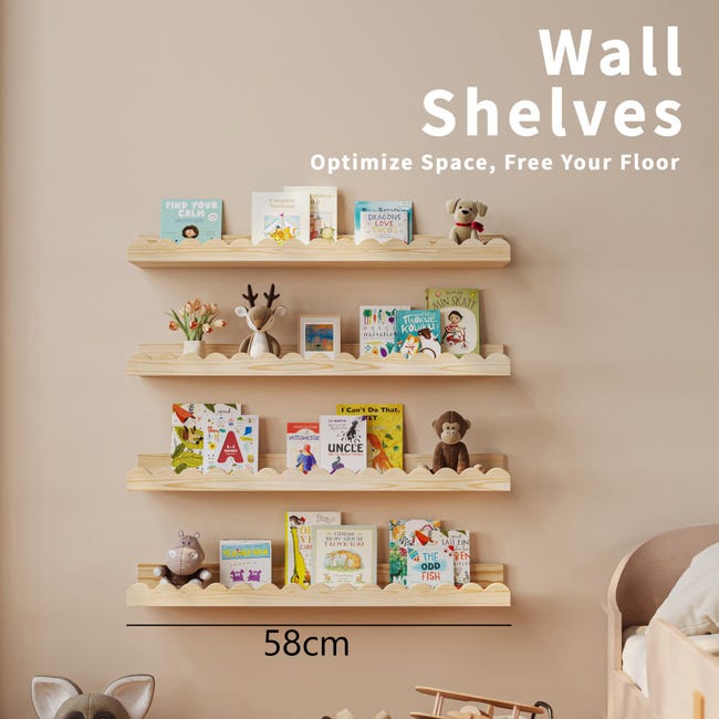 Lot De 4 Étagères Murales Flottantes En Bois 30 Cm - Petites Étagères En Pin Pour Salon, Cuisine Et Chambre