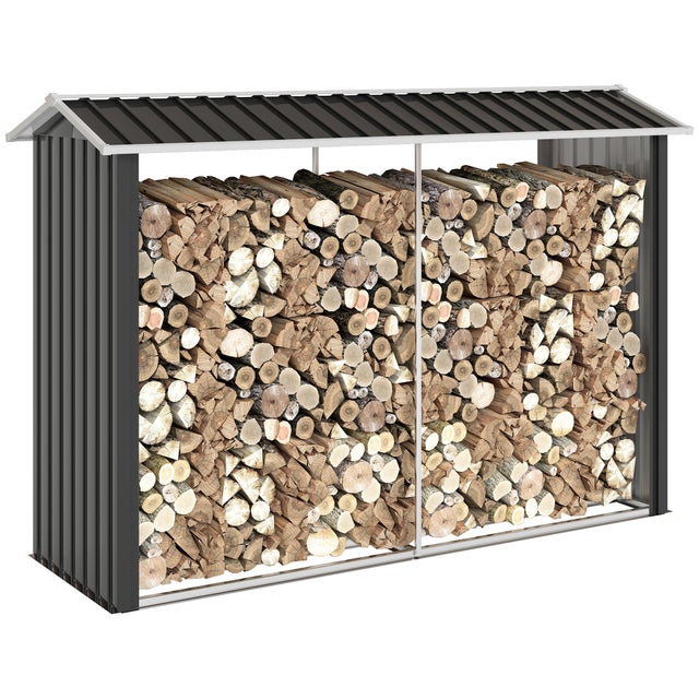 Hangar à bois avec structure, en acier, bois, noir, 240 x 86 x 160cm, pour maison et usage quotidien, format pratique, style facile à associer