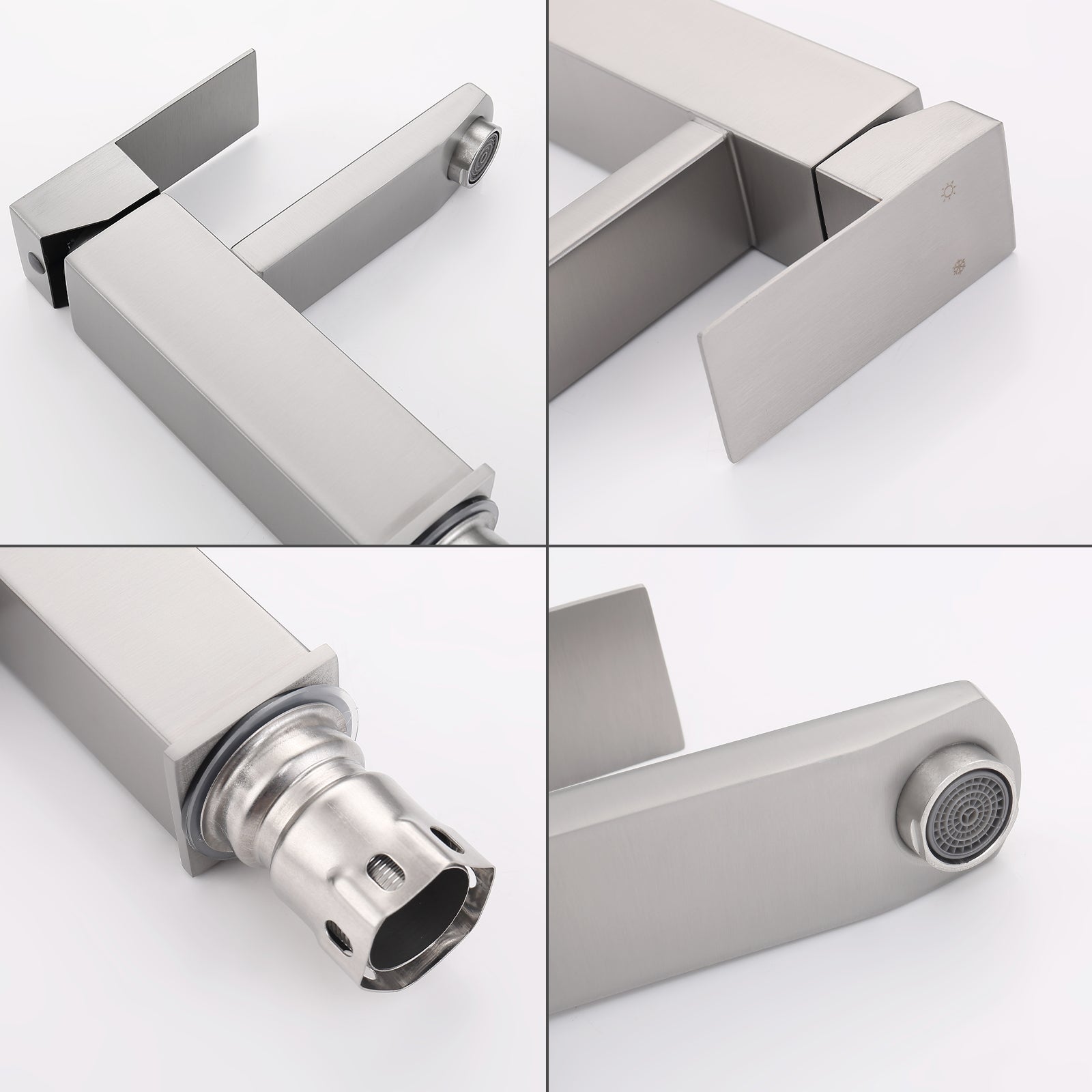 Robinet Salle Bain Carrée Mitigeur de lavabo Eau Froide Chaude Disponible Robinet Lavabo en Acier Inoxydable Mousseur Démontable - 6