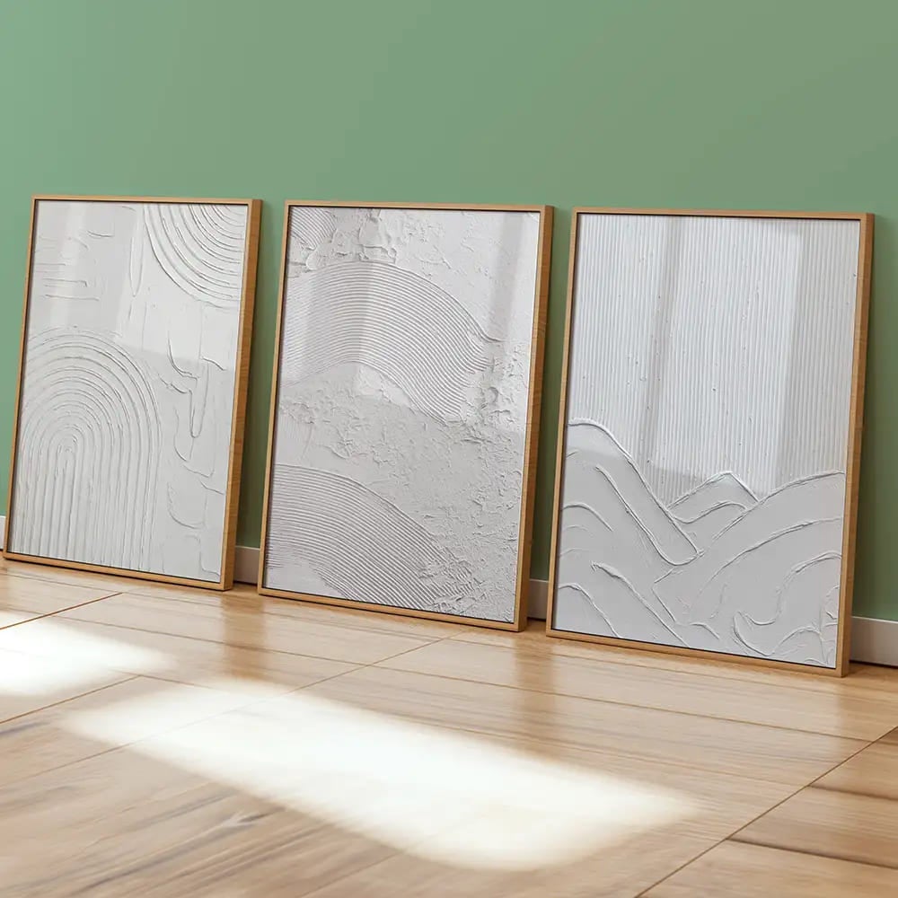 DekoArte - Tableau decoration murale salon avec relief BRISA 90x60cm - Tableaux avec cadre couleur bois inclus - 4