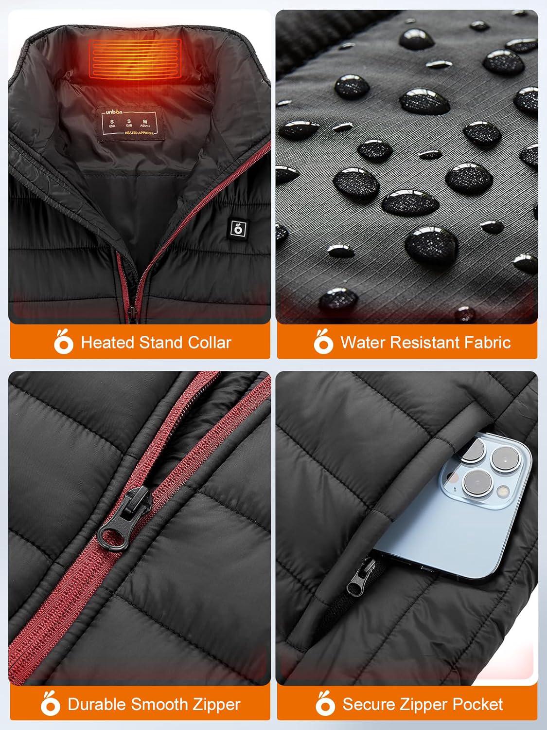 Chaleco calefactable para mujer, chaqueta eléctrica calefactable con 6 zonas de calefacción y 3 niveles de calor (pila no incluida). - 4