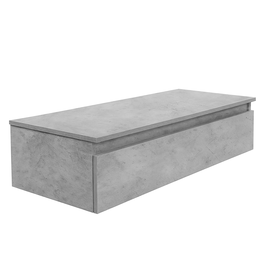 Mobile bagno sfalsato sospeso 100 cm in legno color cemento chiaro con 2 cassettoni, lavabo, specchio e faretto a led I Made in Italy - 2