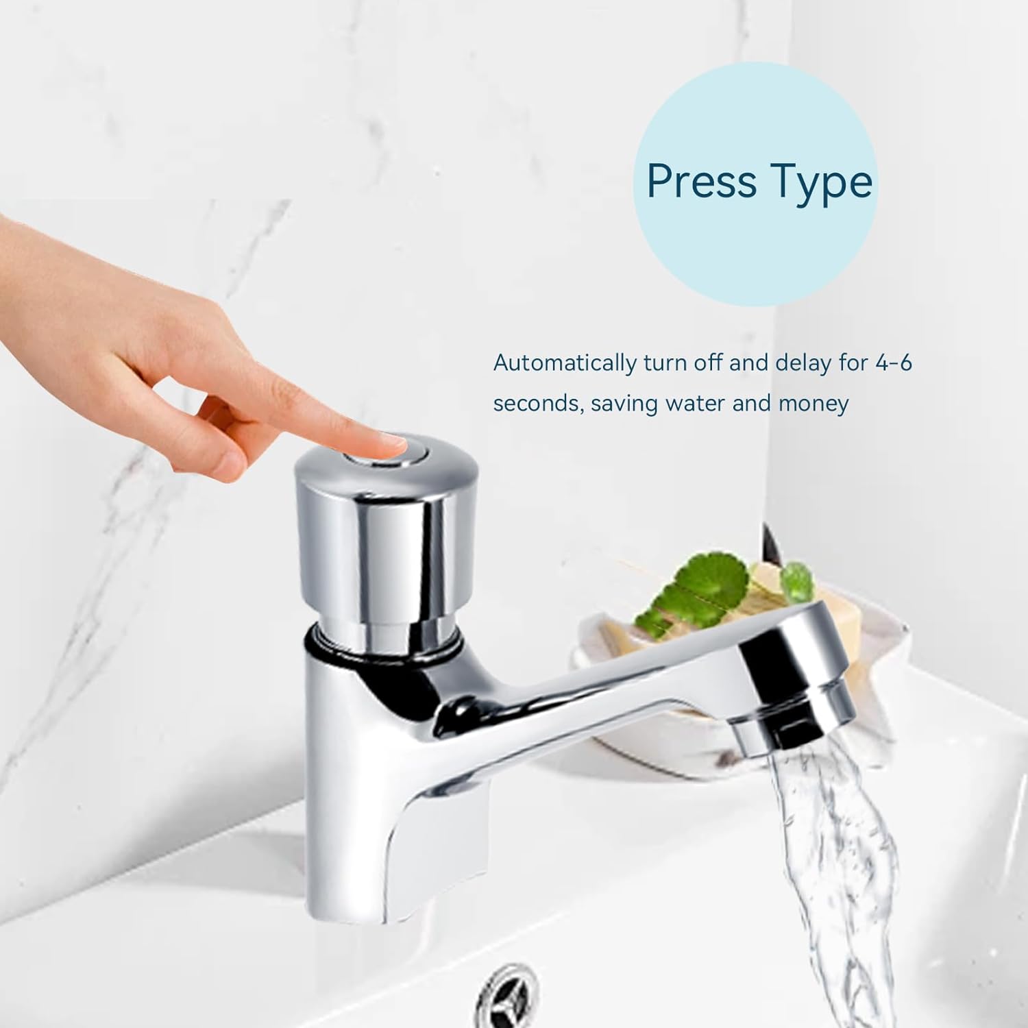 Robinet Chromé Temporisé Fermeture Automatique - Économie D'Eau Salle De Bain Publique Mains Libres