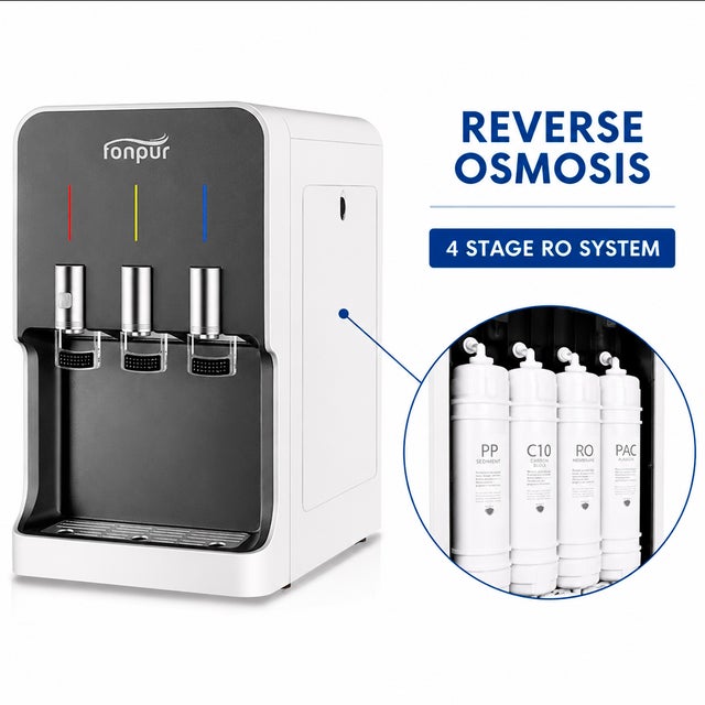 Dispensador de água de bancada FONPUR com osmose reversa | Água fria, quente e à temperatura ambiente