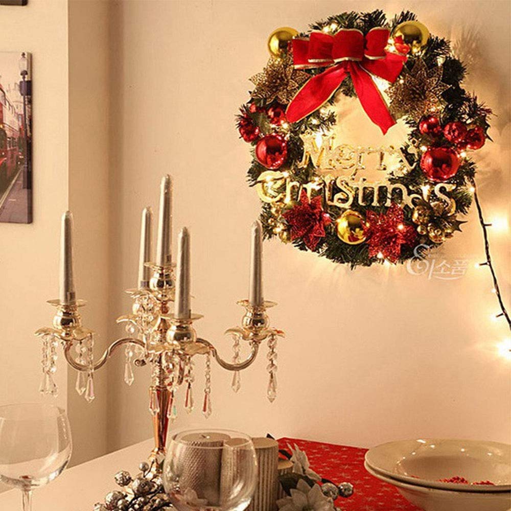 Couronne de Noël de 30 cm avec boules et nœud, guirlande de Noël pour porte d'entrée, décoration d'arbre mural, couronne de joyeux Noël - 2