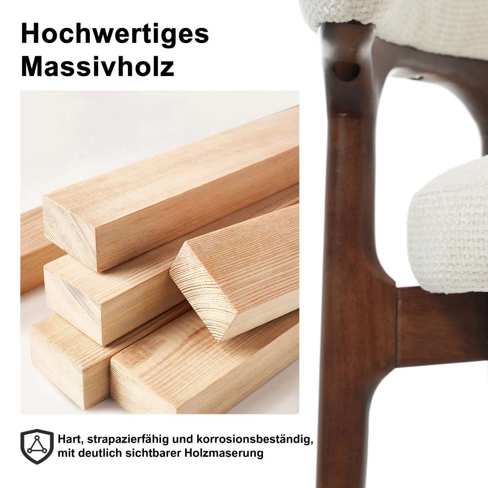 Lot de 4 chaises de salle à manger moderne bois massif tissu chenille beige clair, confortables, respirantes, pour salon, cuisine, café - 6