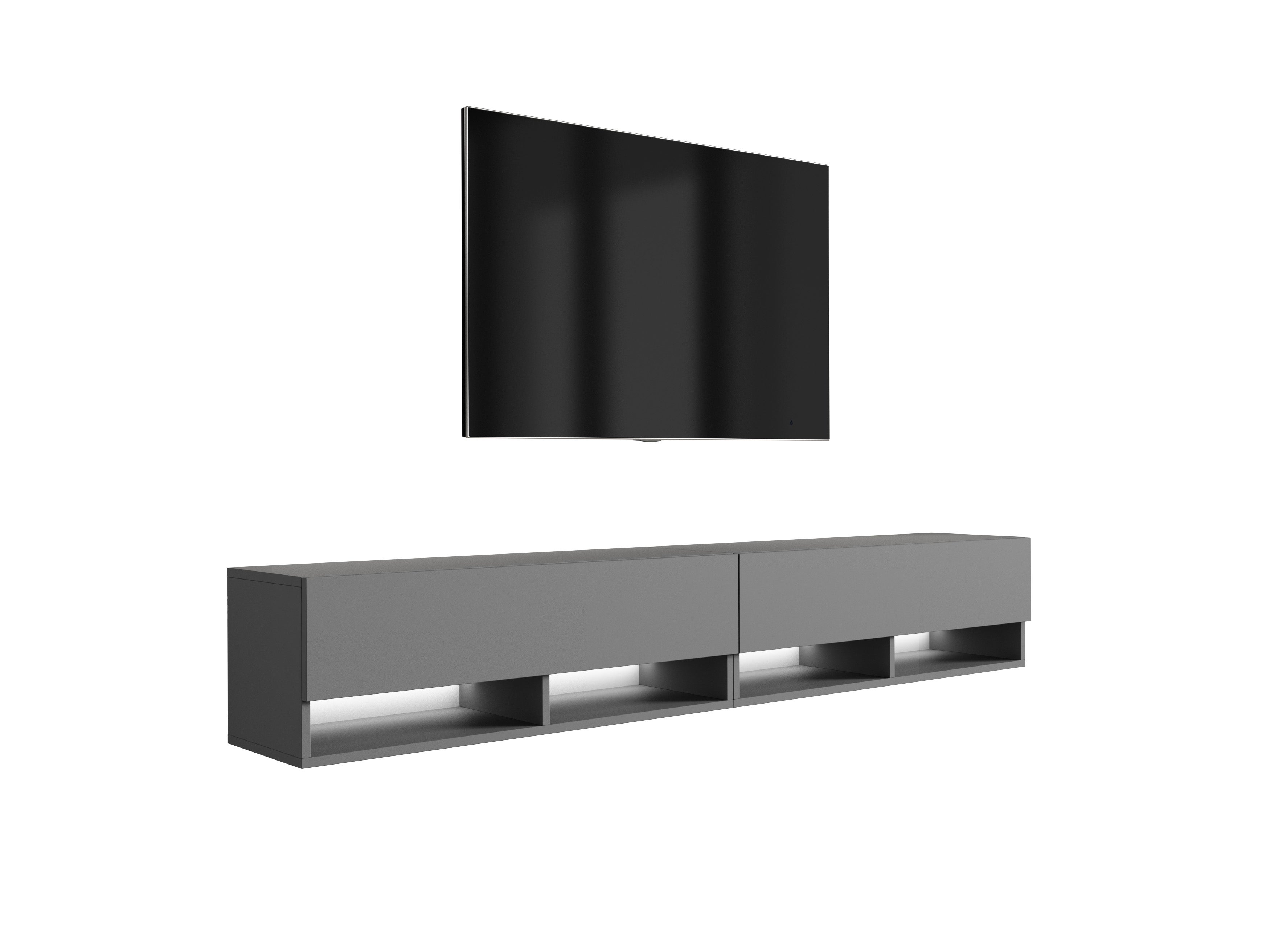 Szafka RTV : Antracyt, LED biały, 200 (2 x 100) × 32 × 34 cm