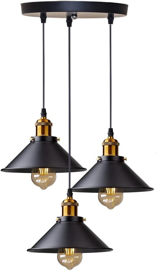 Metalowy żyrandol Edison 3-światłowy w stylu vintage industrialnym z okrągłą podstawą, średnica 22 cm, czarny [klasa energetyczna E].